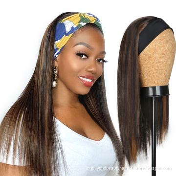 Straight Synthetic Hair Glueless Ombre Wigs For Women Remy Hair Headband Scarf Wig Honey Brown Highlight Wigs